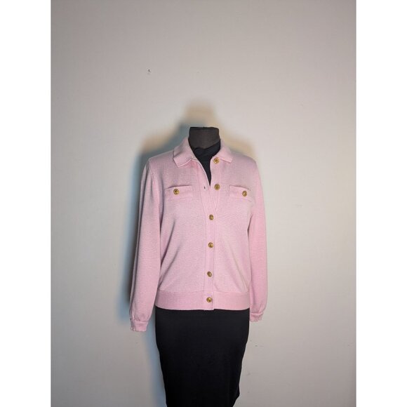 Vintage Pink Button-Up Cardigan Lightweight Knit Gold Hardwear, Size S - Picture 2 of 10